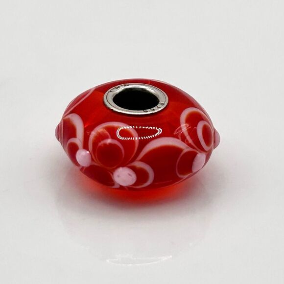 TROLLBEADS Red & White Flower Unique LAA 925S NEW! Textured - Picture 8 of 8